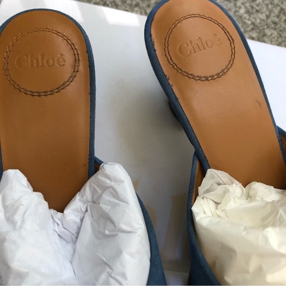 Chloe Size 37 (US 7) Oli 50mm Suede Blue Mule Sandals - Picture 4 of 9